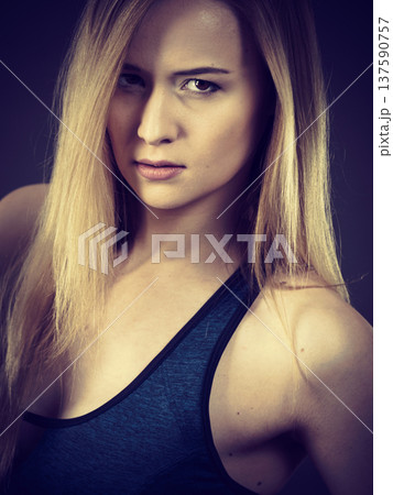 Beautiful woman having serious face expression Beautiful woman having serious face expression 137590757