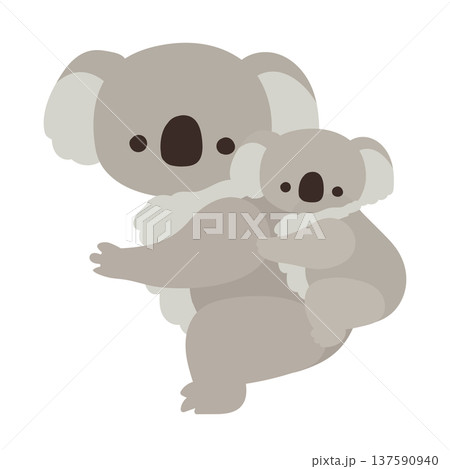 かわいいコアラの親子のフラットイラスト素材 137590940