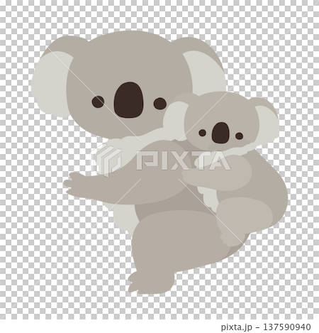 かわいいコアラの親子のフラットイラスト素材 137590940