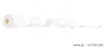 転がって紙が出ちゃってるトイレットペーパーのイラスト 137591164