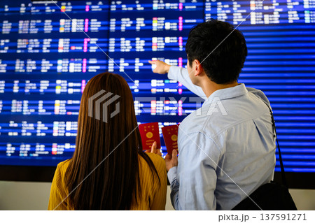 空港でフライト確認 ■撮影協力：関西国際空港（KIX） 137591271