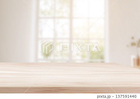 木製テーブル 窓辺 室内背景 ボケ写真 137591440