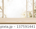 木製テーブル 窓辺 室内背景 ボケ写真 137591441