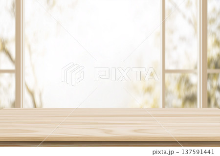 木製テーブル 窓辺 室内背景 ボケ写真 137591441