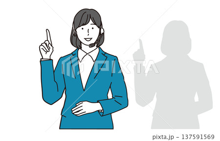 人差し指を立てて案内をする女性オペレーターのイラスト素材 137591569