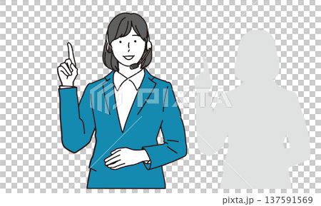 插畫資料：一名女操作員舉起食指給予指導 137591569