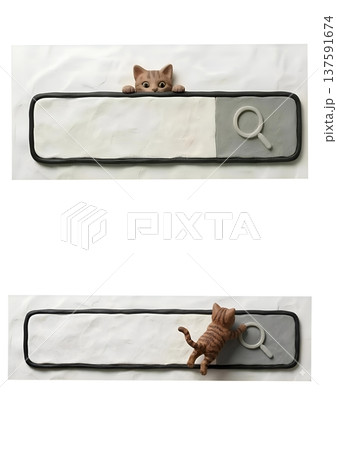 クレイアート風に描いた、検索画面のボタンをタッチしたり、覗き込むネコ クレイアート風に描いた、検索画面のボタンをタッチしたり、覗き込むネコ 137591674