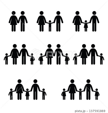 Stick Family Icons Set Black Silhouettes collection 137591869