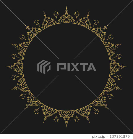 Mehndi Mandala Ornament Frame Gold Circular Round Ornamental Design Black background Mehndi Mandala Ornament Frame Gold Circular Round Ornamental Design Black background 137591879