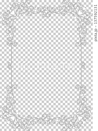 ビンテージカリグラフィ風フレーム素材268<飾り罫・飾り枠・ハート・線画・白黒> ビンテージカリグラフィ風フレーム素材268<飾り罫・飾り枠・ハート・線画・白黒> 137592131