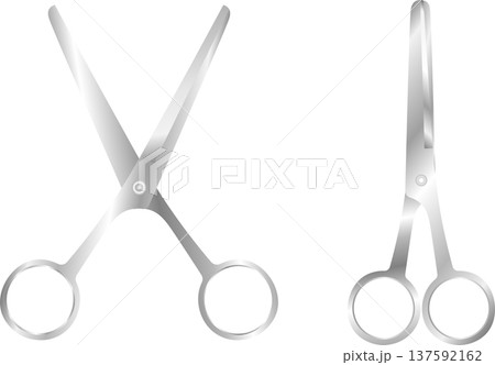 ピカピカのグラデーションがかった立体感がある銀色のヘアカット用のハサミ素材セット 137592162