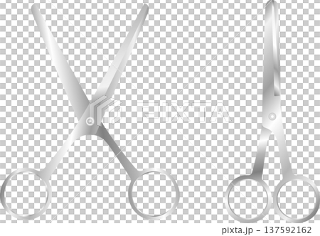 ピカピカのグラデーションがかった立体感がある銀色のヘアカット用のハサミ素材セット 137592162