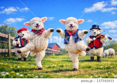 牧場でダンスをする子羊 牧場でダンスをする子羊 137592633