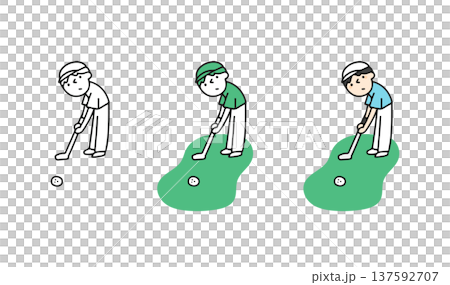 一位熱愛高爾夫並認真對待推桿的男士的插圖 137592707