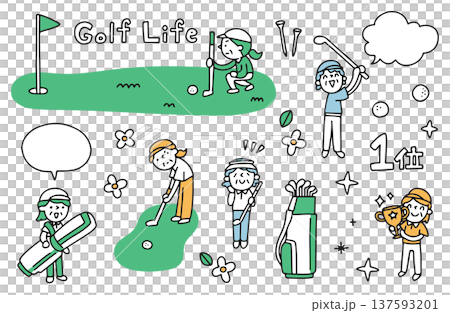 Illustration set of elderly women enjoying golf Illustration set of elderly women enjoying golf 137593201