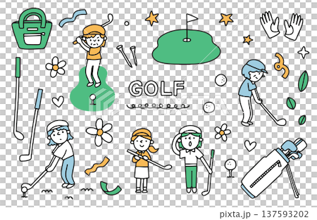 Illustration set of women enjoying golf Illustration set of women enjoying golf 137593202