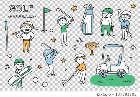Illustration set of men enjoying golf 137593203