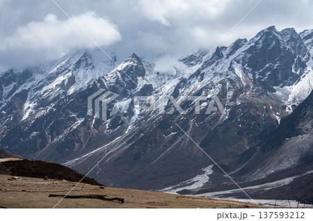 Himalayas mountain range seen from Kyanjin Gompa the end of the Langtang Valley Trek in Nepal. Himalayas mountain range seen from Kyanjin Gompa the end of the Langtang Valley Trek in Nepal. 137593212