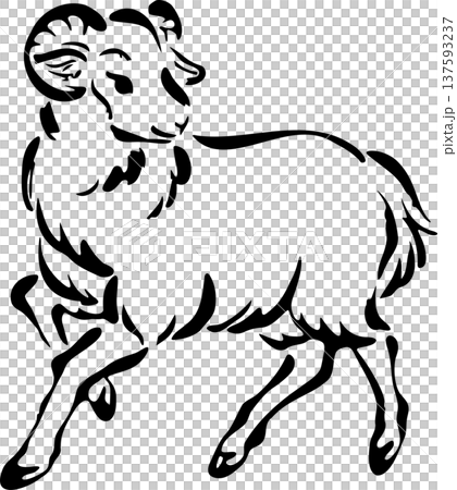 墨絵の未年（羊）のイラスト。手書きの水墨画、2027年年賀状素材 137593237