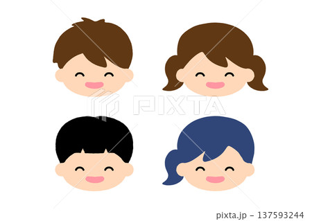 笑顔の子供の顔アイコンセット 男の子 女の子 シンプルなキッズキャラクターとアバター 137593244