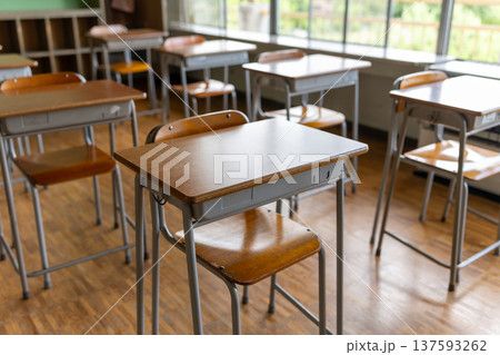 誰もいない学校の教室の机と椅子 137593262