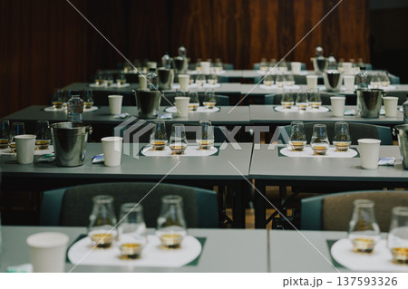 Tasting event tables with drinks 137593326