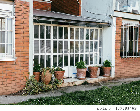 Backyard terrace in residential house Backyard terrace in residential house 137593465