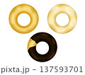 プレーン、砂糖コーティング、チョコレートコーティングのドーナツ 137593701