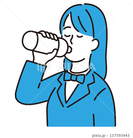ペットボトルから飲料を飲む学生のイラスト 137593943
