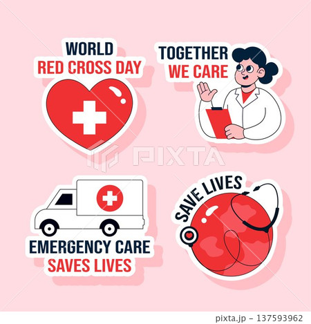 Flat Cartoon Hand Drawn Label Illustration Social Media International Red Cross Day Flat Cartoon Hand Drawn Label Illustration Social Media International Red Cross Day 137593962