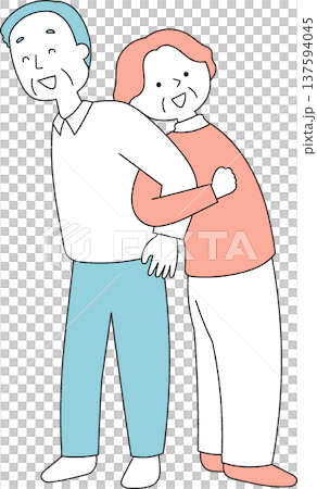 老年男女一起伸展身體 健康運動圖 黑白 老年男女一起伸展身體 健康運動圖 黑白 137594045