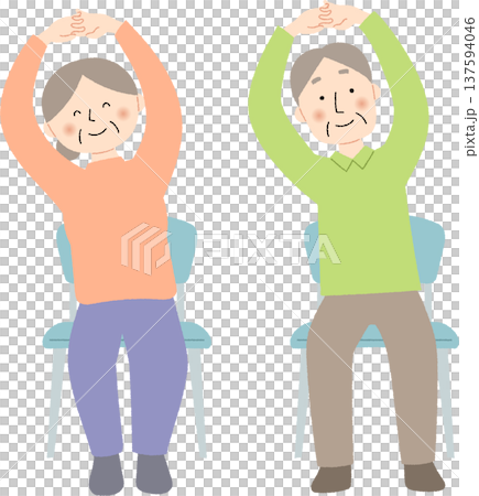 Senior men and women sitting on chairs and stretching 137594046
