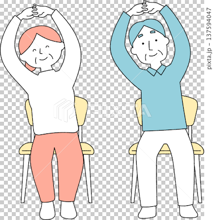 Senior men and women sitting on chairs and stretching 137594047