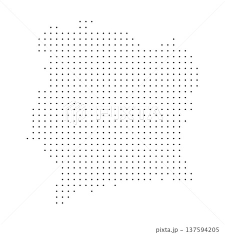 Ivory Coast country dotted map. Black spot pixel illustration isolated on white background. Vector circle mosaic. 137594205