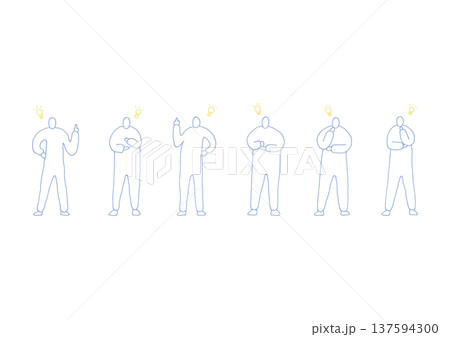 アイデアがひらめいた人物のゆるい手描きイラストセット（イエロー・ブルー） 137594300