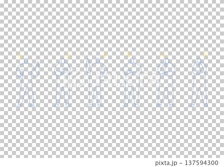 アイデアがひらめいた人物のゆるい手描きイラストセット（イエロー・ブルー） 137594300