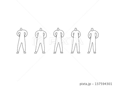 腰に手を当てる人物のゆるい手描きイラストセット 腰に手を当てる人物のゆるい手描きイラストセット 137594301