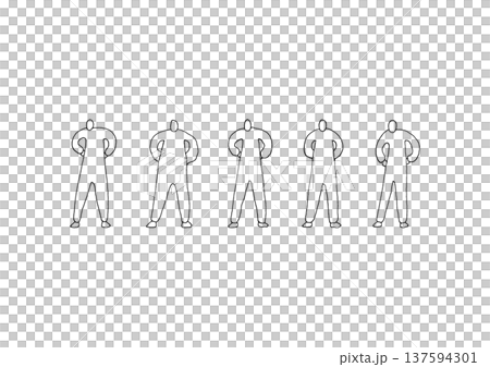 腰に手を当てる人物のゆるい手描きイラストセット 腰に手を当てる人物のゆるい手描きイラストセット 137594301