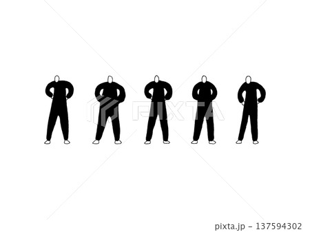 腰に手を当てる人物のゆるい黒の手描きイラストセット 腰に手を当てる人物のゆるい黒の手描きイラストセット 137594302