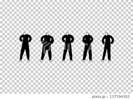 腰に手を当てる人物のゆるい黒の手描きイラストセット 腰に手を当てる人物のゆるい黒の手描きイラストセット 137594302