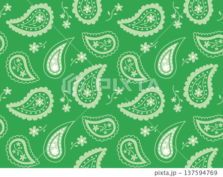 エスニックなペイズリー柄のイラストパターン、緑 137594769