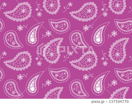 エスニックなペイズリー柄のイラストパターン、紫 137594770