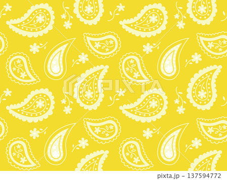 エスニックなペイズリー柄のイラストパターン、黄色 137594772