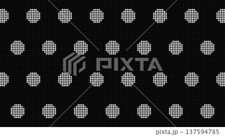 黒背景に大きな白く光る水玉が並ぶ電光掲示板ドット風の背景イラスト 137594785