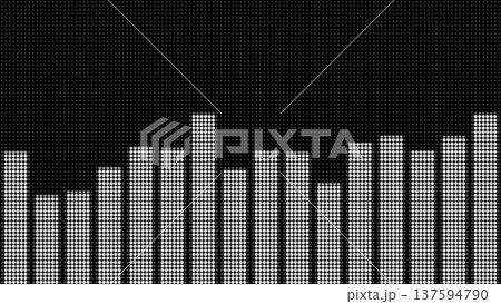 黒背景に白く光るイコライザーが並ぶ電光掲示板ドット風の背景イラスト 137594790