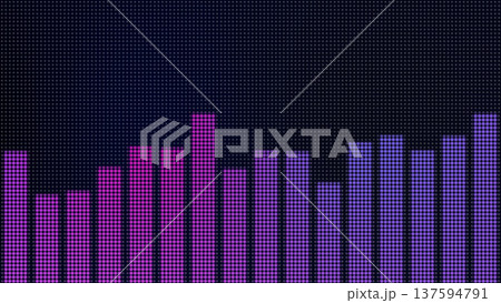 黒背景に青と紫のグラデーションに光るイコライザーの電光掲示板ドット風背景イラスト 137594791