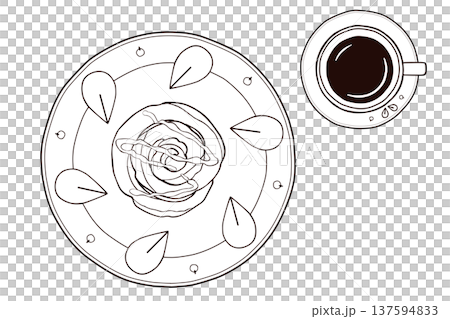 シナモンロールとコーヒーの北欧朝食セット（線画） 137594833