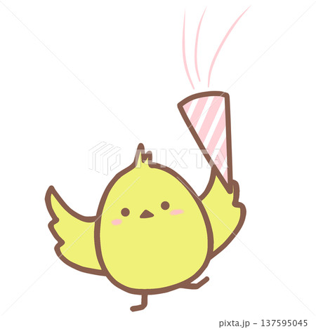 クラッカーを持って喜ぶヒヨコ 137595045