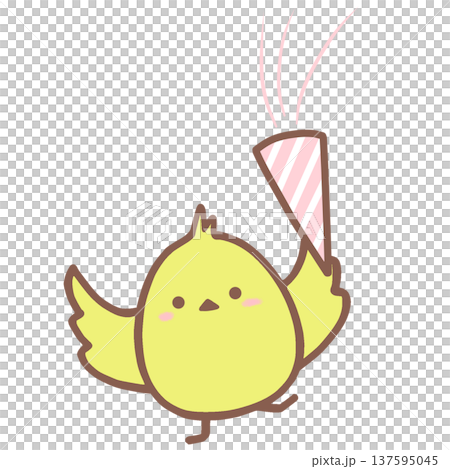 クラッカーを持って喜ぶヒヨコ 137595045