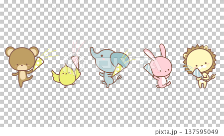 動物們排成一排，手裡拿著餅乾 137595049